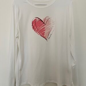 White Long Sleeve Shirt with Red Heart Design